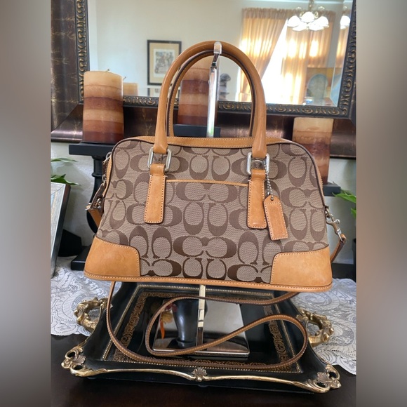 COACH Signature Canvas Leather Satchel C Monogram Small Handbag - Picture 1 of 16